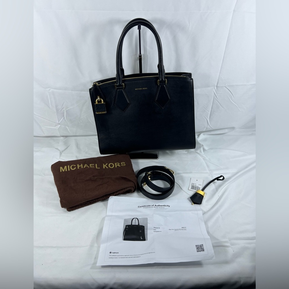 4104: Michael Kors Collection Made in Italy Leather Satchel Black COA